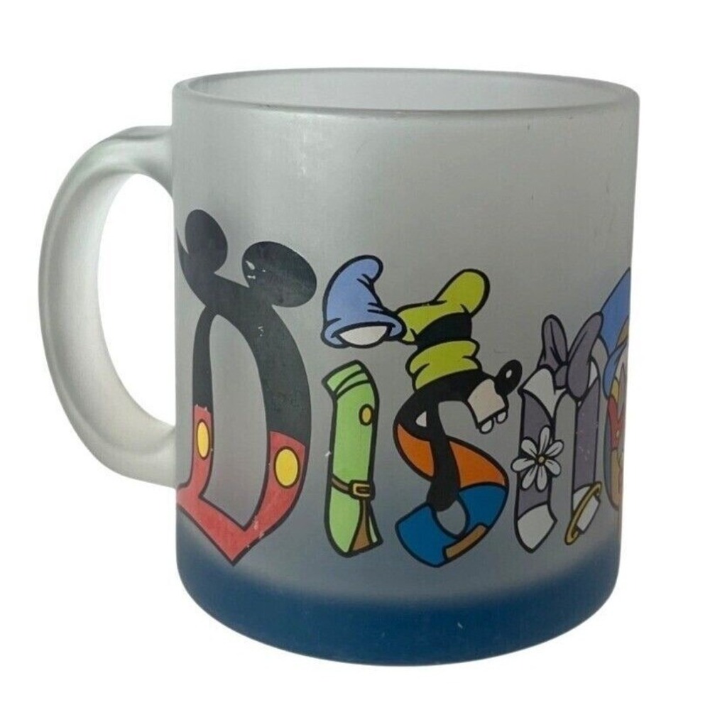 Vintage Disney Frosted Character Coffee Cup Glass Letter Collectors Mug Made USA